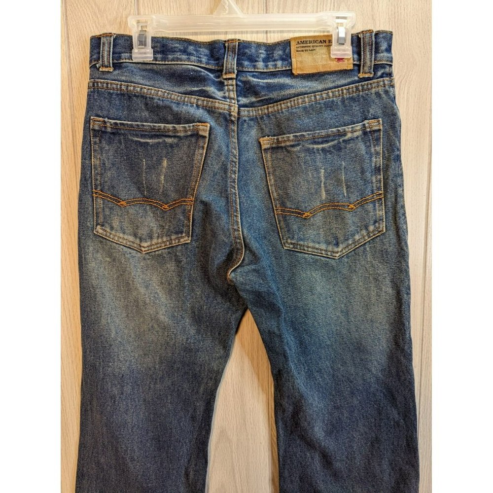 American Eagle Low Rise Boot Bootcut Denim Jeans Dark Mens Size 33/24 ALTERED - Picture 5 of 11